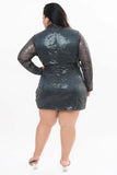 Women's Plus Size Teal Sequence Detailing Party Wear Dress