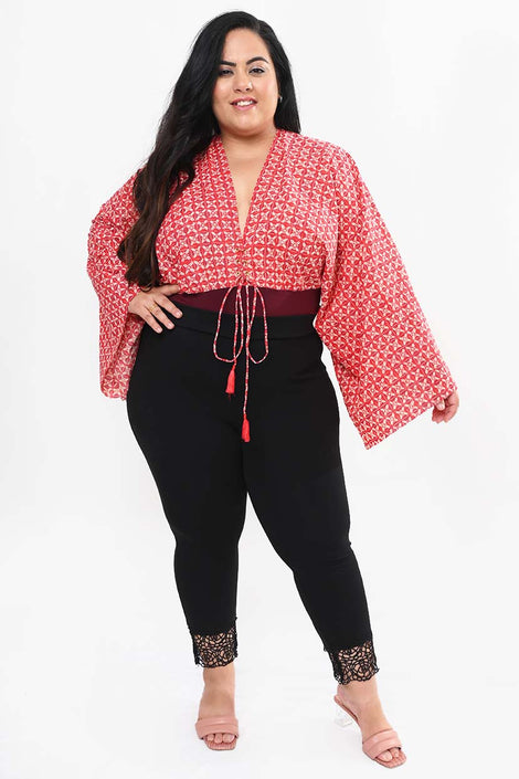 Women's Plus Size Baggy Style Red Contrasted Printed Body Suit