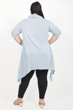 Women'S Loose Light Blue Asymmetrical Knited Tunic Included Pockets