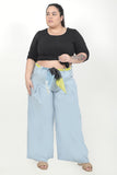 Comfortable Stretchy Sky Blue  Loose Straight Pants Included Belt And Pockets
