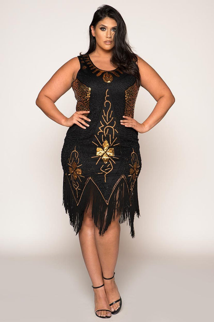 Vintage Flapper Embroidered With Tassels 1920's Plus Size Dress –