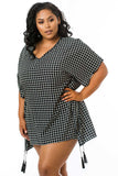 B&W Checkered Printed Cover Up with Tassels