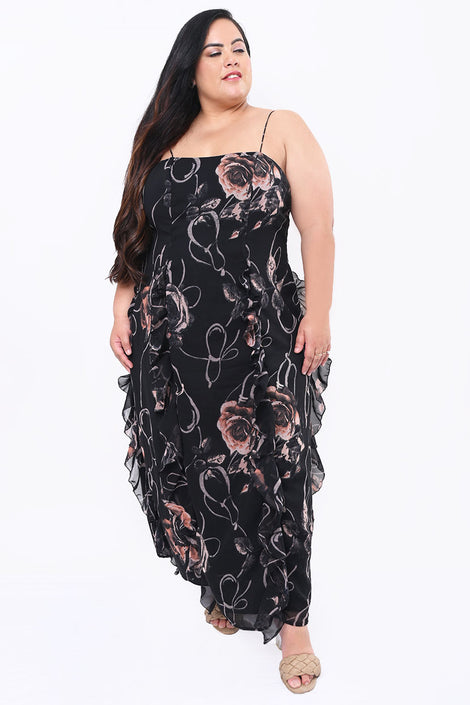 Gorgeous Black Floral Long Dress
