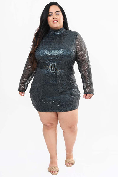 Women's Plus Size Sand Sequence Detailing Party Wear Dress – CurveGirl