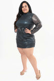 Women's Plus Size Teal Sequence Detailing Party Wear Dress