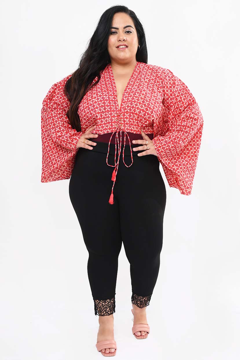 Women's Plus Size Baggy Style Red Contrasted Printed Body Suit – CurveGirl