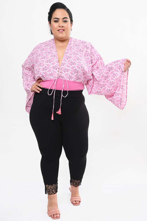 Women's Plus Size Baggy Style Pink Printed Body Suit