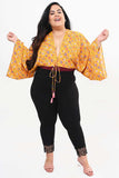 Women's Plus Size Baggy Style Yellow Contrasted Printed Body Suit