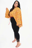 Women's Plus Size Baggy Style Yellow Contrasted Printed Body Suit