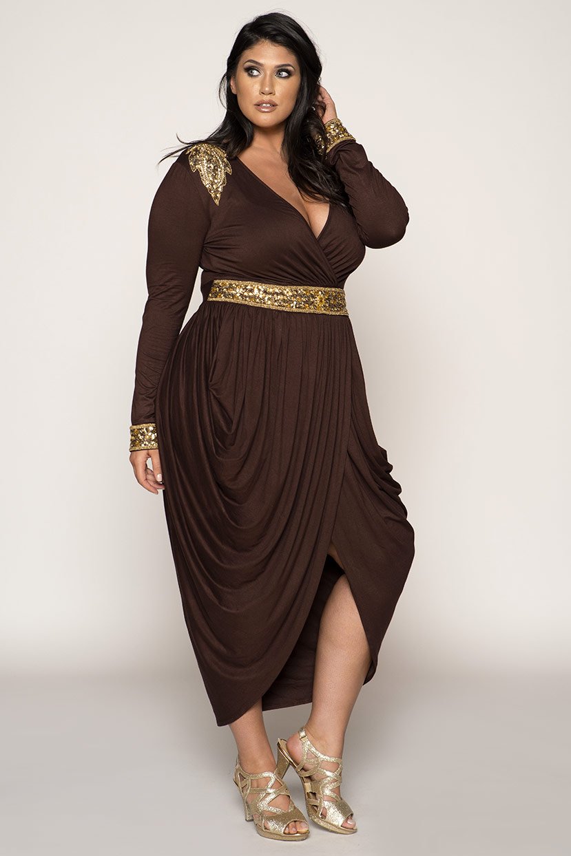 HOURGLASS BROWN WITH GOLD BEADS EGYPTIAN HAREM WRAP OVER DRESS