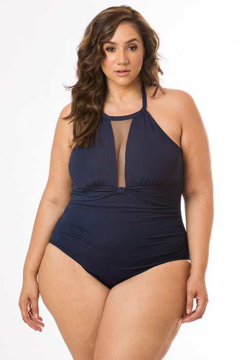 Navy One Piece with Mesh
