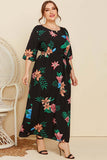 Women's Chic Black Floral Printed Dress *Size Up*