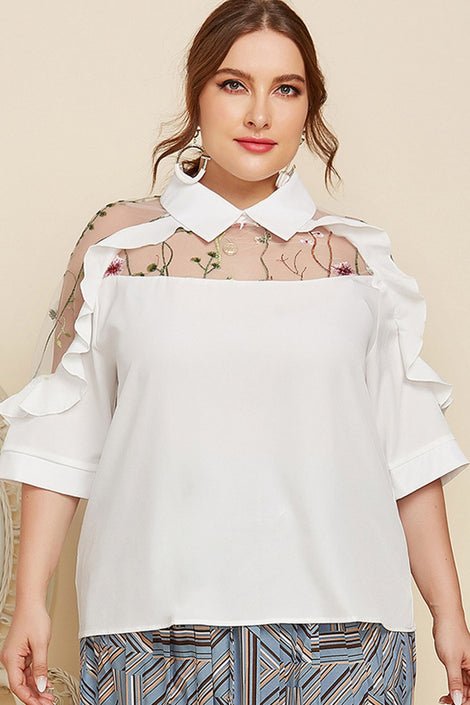 Women's Chic White Embroidered Shirt *Size Up*