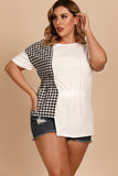 Women's Chic White Printed Check T-Shirt *Size Up*