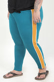 Comfortable Stretchy Soft Teal Multi Stripe Paneled Track Pants