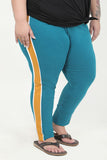 Comfortable Stretchy Soft Teal Multi Stripe Paneled Track Pants