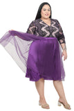Women's Purple V-Neck Full Sleeves Tulle Dress