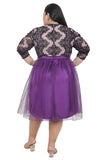 Women's Purple V-Neck Full Sleeves Tulle Dress