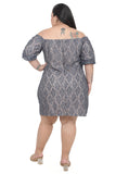 Women's Grey Off Shoulder Glitter Net Short Dress