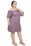 Women's Mauve Off Shoulder Glitter Net Short Dress