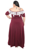Women's Off Shoulder Maroon Embroidered Dress