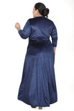 Women's Navy Wrap Round Style Shimmer Velvet Dress With Tied Belt