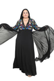 Women's Full Embroidered Net Yoke Maxi Dress With Thl Flares And Side Georgette Panels