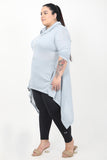 Women'S Loose Light Blue Asymmetrical Knited Tunic Included Pockets