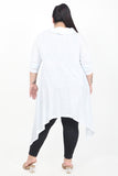 Women'S Loose White Asymmetrical Knited Tunic Included Pockets