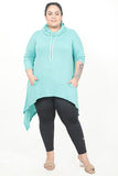 Women'S Loose Turqoise Asymmetrical Knited Tunic Included Pockets