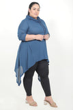 Women'S Loose Navy Asymmetrical Knited Tunic Included Pockets