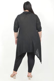 Women'S Loose Black Asymmetrical Knited Tunic Included Pockets