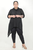 Women'S Loose Black Asymmetrical Knited Tunic Included Pockets