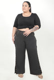 Comfortable Stretchy Denim Black Pants With Metal Rivets Detailing