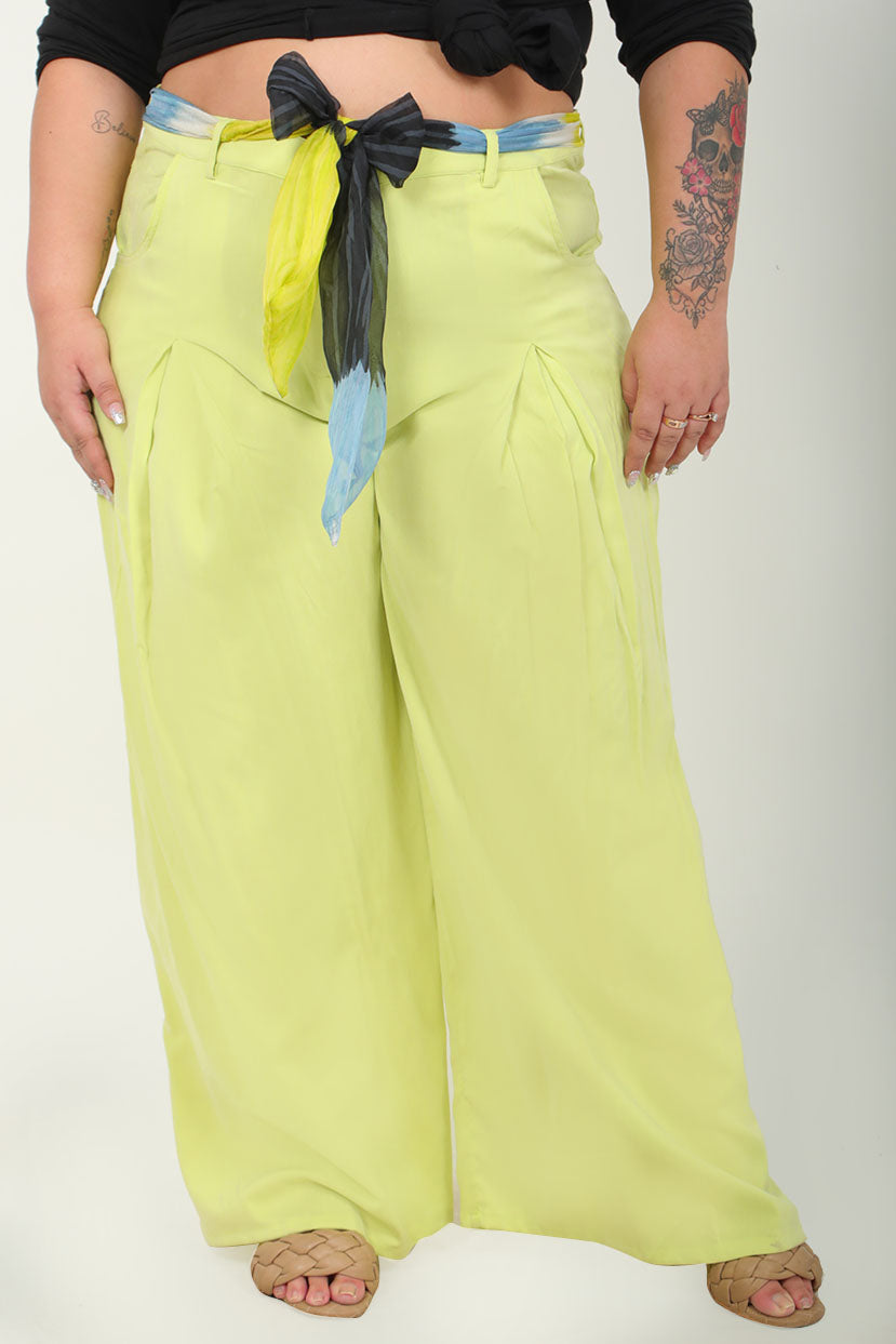 Comfortable Stretchy Lemon Loose Straight Pants Included Belt And Pockets