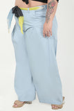 Comfortable Stretchy Sky Blue  Loose Straight Pants Included Belt And Pockets