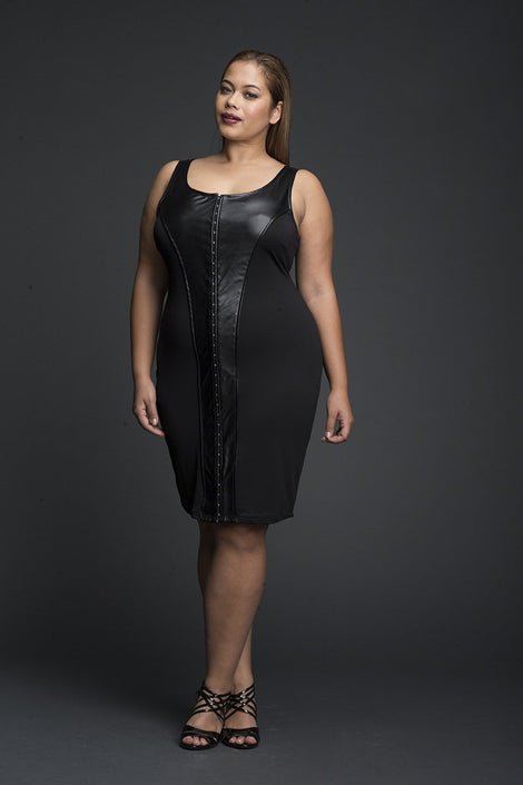 Sleeveless Bodycon with faux Leather Details