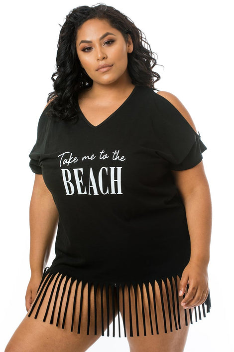 Take Me to the Beach Fringe Cover Up-Black