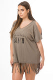 Take Me to the Beach Fringe Cover Up- Taupe Grey